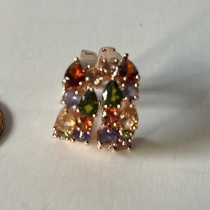 Rose Gold Plated Colorful CZ Hearts Hoop Earrings NWOT